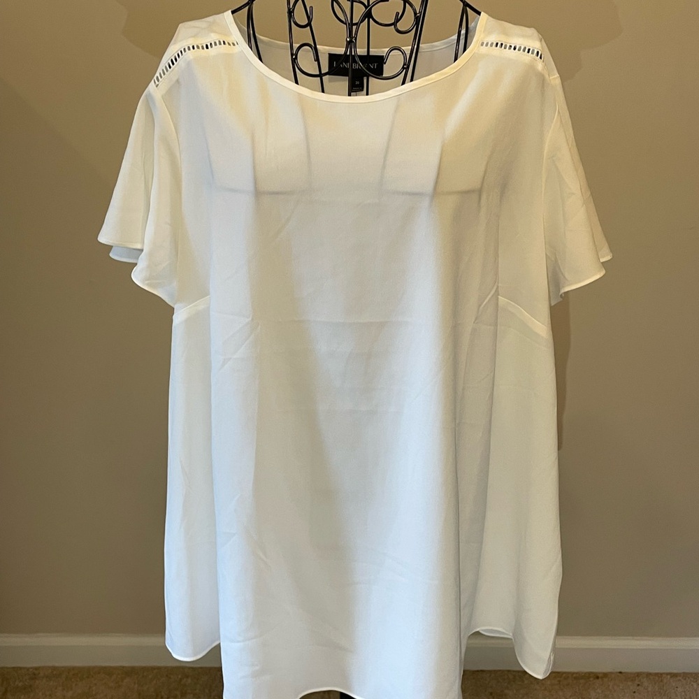 Lane Bryant White Ruffle Sleeve Blouse with shoulder cut outs Size 20 NWT